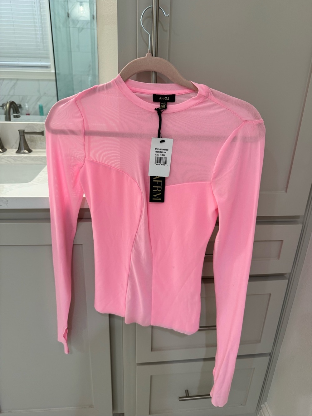AFRM Neon Pink Long Sleeve Sheer-Panel Tee